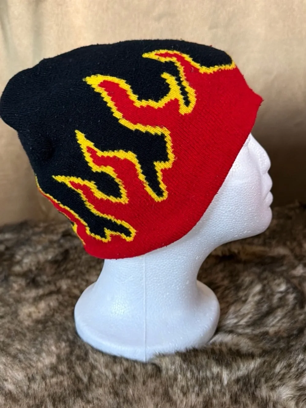Kids Flame Knit Beanie - Black, Red & Yellow